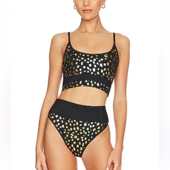 New! Beach Riot Emmy Bottom gold spot black metallic high waisted 24897 - Picture 3 of 8